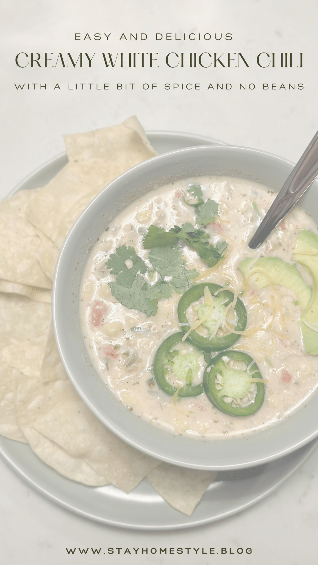 EASY AND DELICIOUS CREAMY WHITE CHICKEN CHILI WITH A LITTLE BIT OF SPICE AND NO&nbsp;BEANS